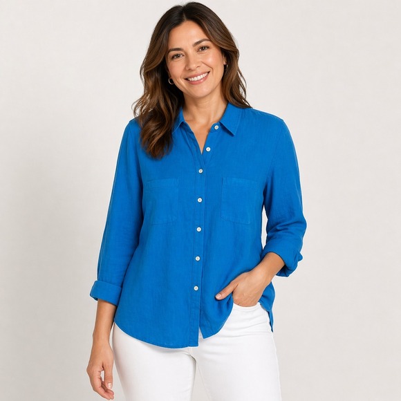Lilly Pulitzer Tops - Lilly Pulitzer Linen Shirt Women M Lightweight Breathable Travel Resort Top READ